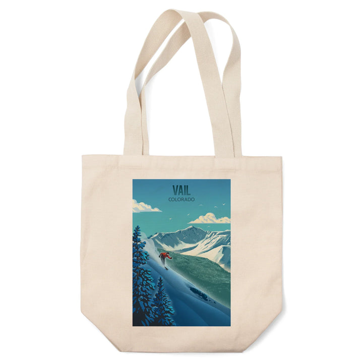 Vail, Colorado, Lithograph, Downhill Skier, Tote Bag