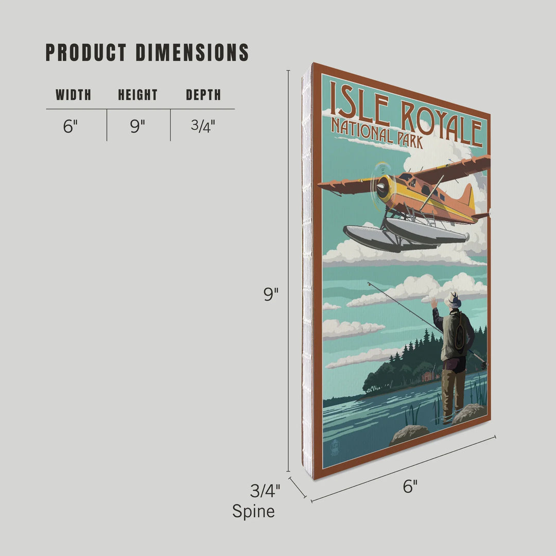 Lined 6x9 Journal, Isle Royale National Park, Michigan, Float Plane and Fisherman, Lay Flat, 193 Pages, FSC paper
