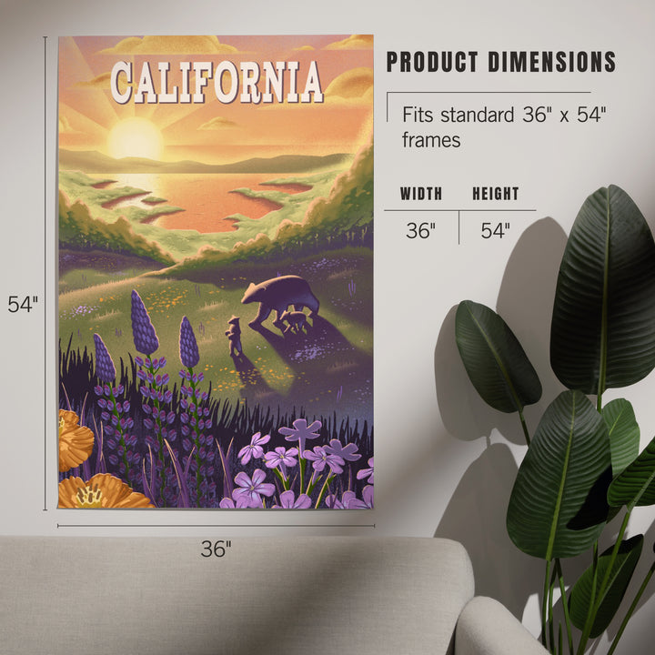 California, Bear and Spring Flowers, Lithograph, Art & Giclee Prints