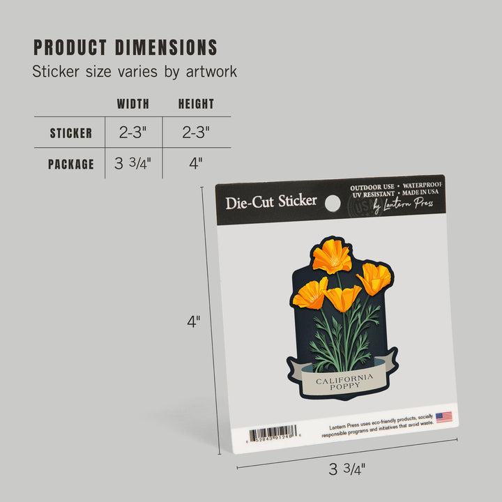 Vintage Flora Noir, California Poppy, Vinyl Sticker