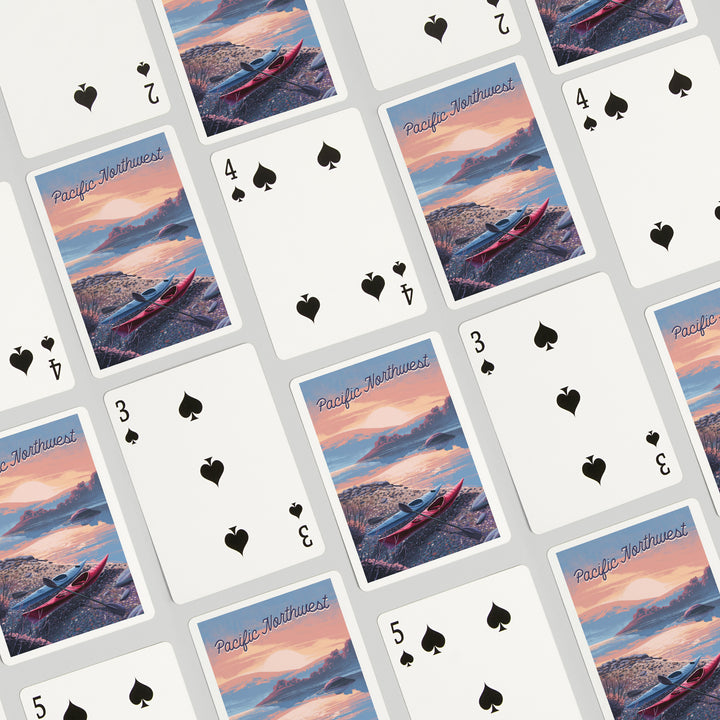 Playing Cards, Pacific Northwest, Glassy Sunrise, Kayak, 52 Card Deck with Jokers in Box, Unique Art