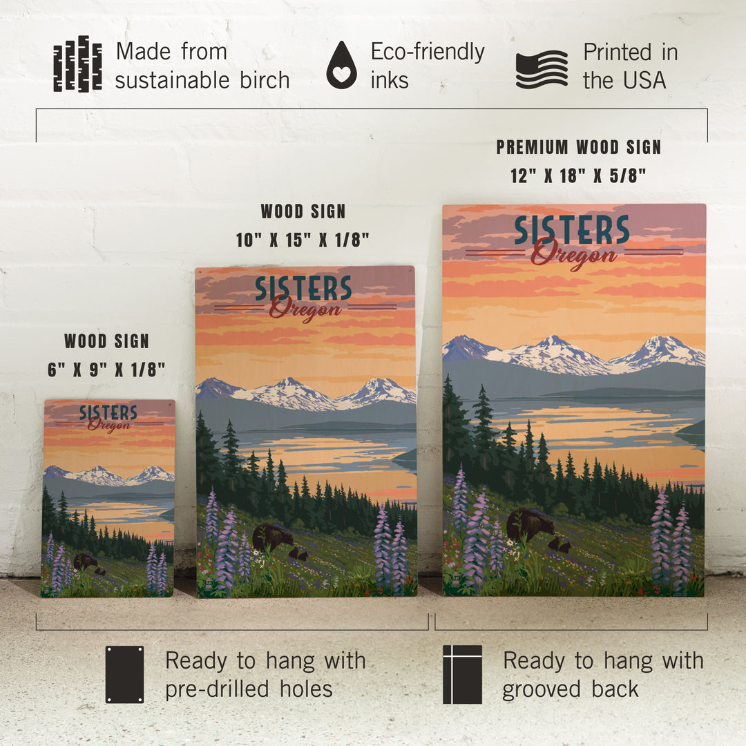 Sisters, Oregon, Bear & Spring Flowers, Lantern Press Artwork, Wood Signs and Postcards