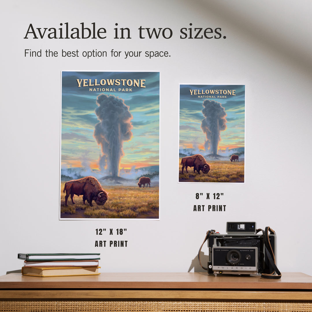 Yellowstone National Park, Wyoming, Oil Painting, Old Faithful Eruption, Art & Giclee Prints