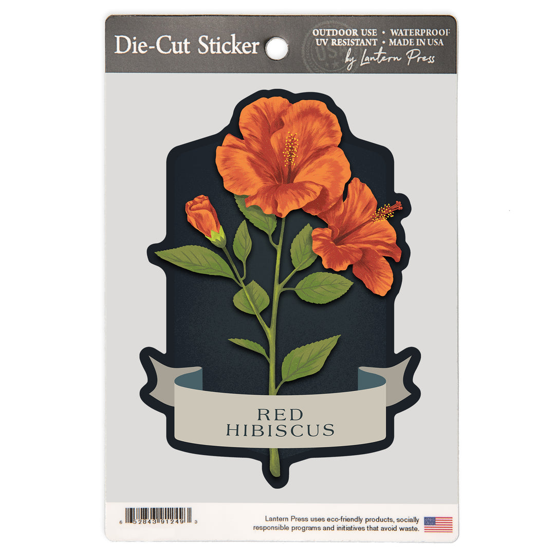 Vintage Flora Noir, Red Hibiscus, Vinyl Sticker