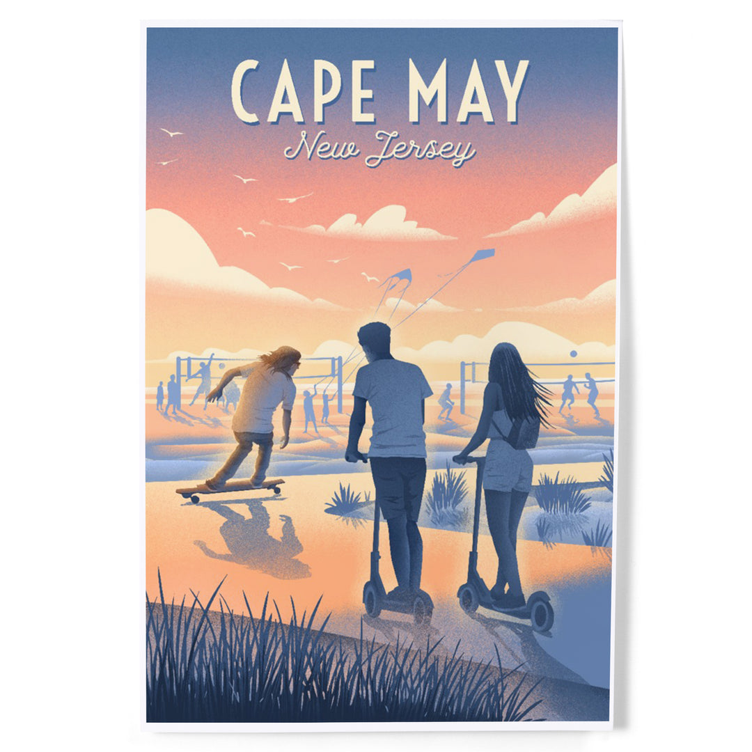 Cape May, New Jersey, Lithograph, Enjoy the Ride, Longboards and Scooters, Art & Giclee Prints