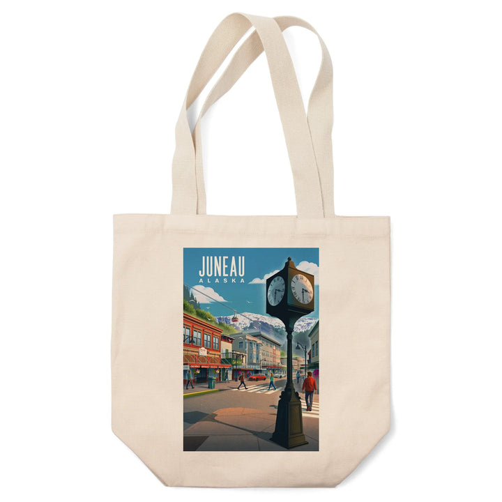 Juneau, Alaska, Lithograph, Main Street, Tote Bag