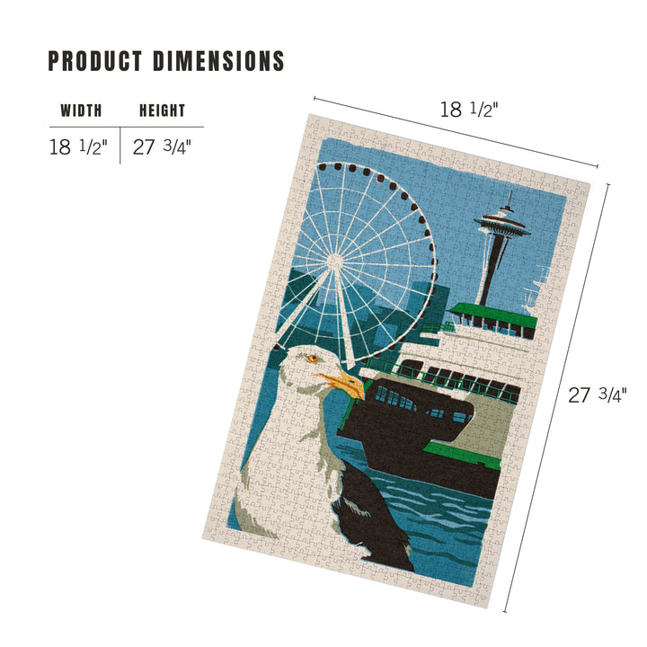 Seattle, Washington, Woodblock City Series, Waterfront, 1000 Piece Jigsaw Puzzle