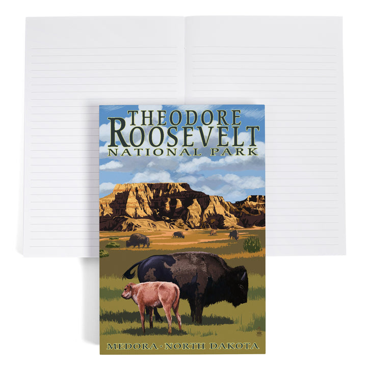 Lined 6x9 Journal, Medora, North Dakota, Theodore Roosevelt National Park, Bison and Calf, Lay Flat, 193 Pages, FSC paper