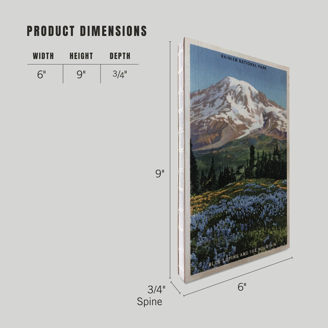 Lined 6x9 Journal, Rainier National Park, WA, View of Mt. Rainier, Blue Lupine Blooming, Lay Flat, 193 Pages, FSC paper