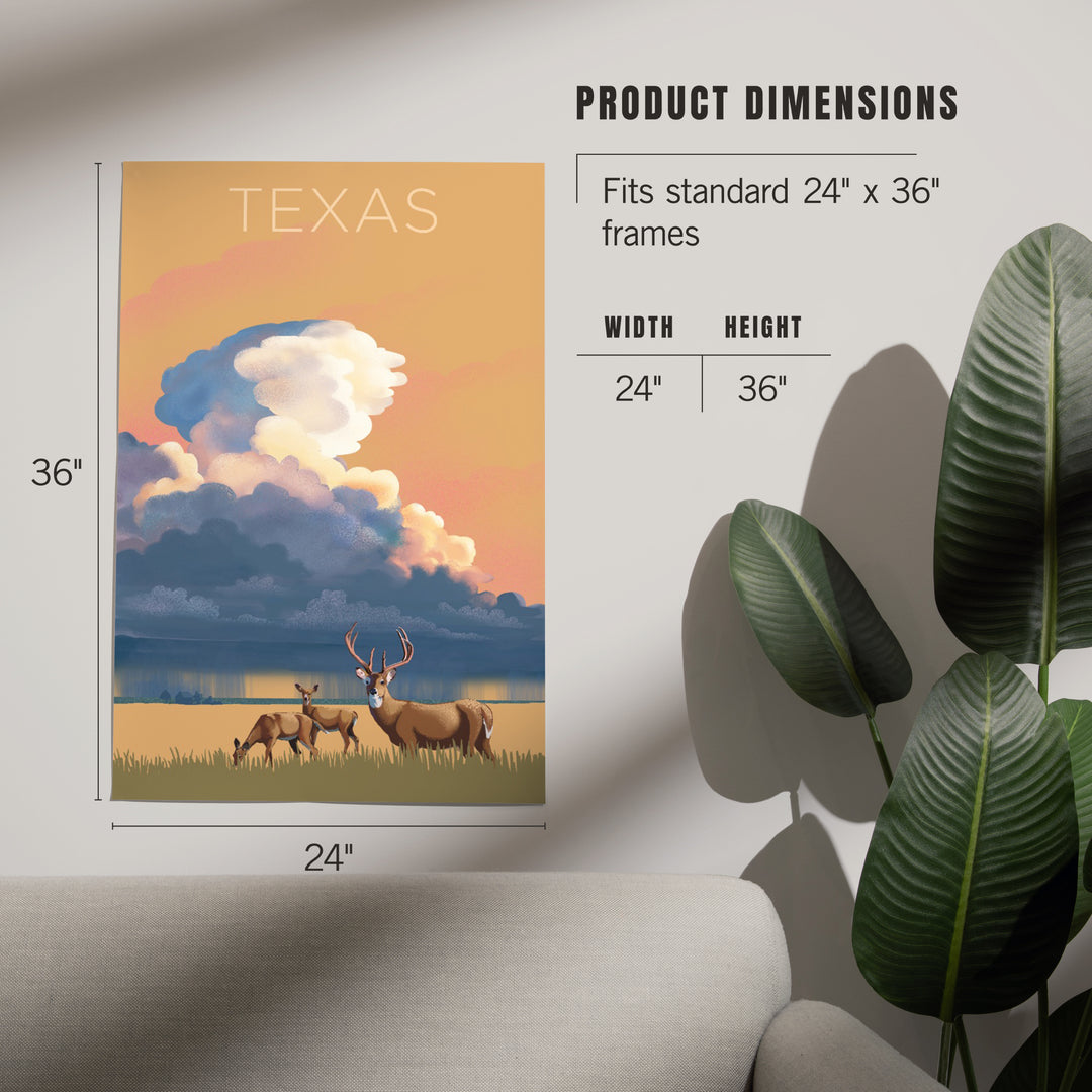 Texas, White-tailed Deer and Rain Cloud, Lithograph, Art & Giclee Prints