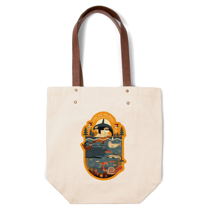 Orcas Island, Washington, Marine Animals, Geometric, Contour, Lantern Press Artwork, Accessory Go Bag