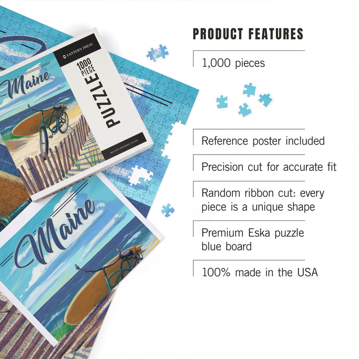 Maine, Beach Cruiser and Surfboard, 1000 Piece Jigsaw Puzzle