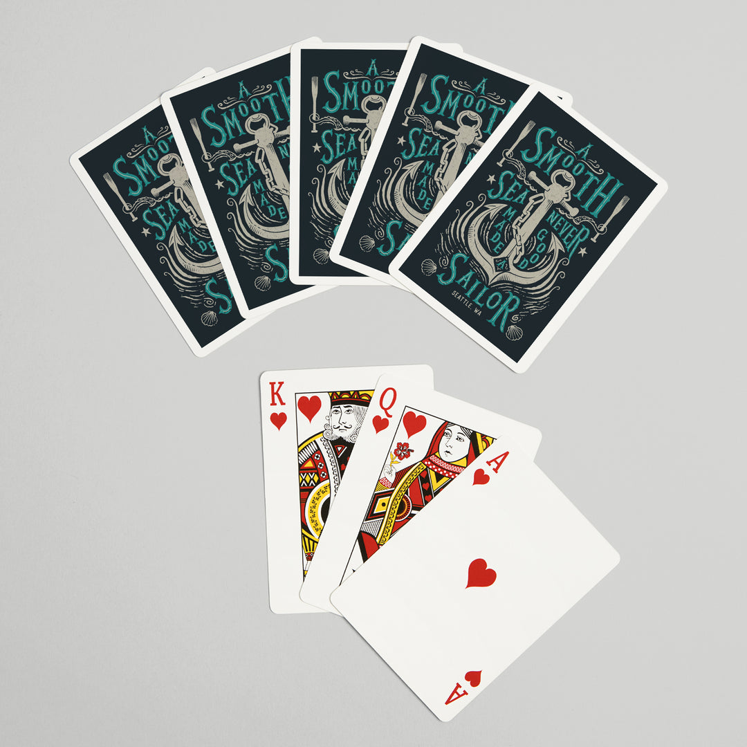 Playing Cards, Seattle, Washington, Sailor's Pride Collection, Anchor, A Smooth Sea, 52 Card Deck with Jokers in Box, Unique Art