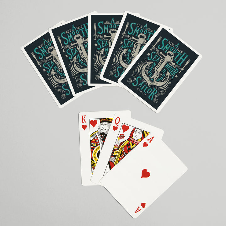 Playing Cards, Seattle, Washington, Sailor's Pride Collection, Anchor, A Smooth Sea, 52 Card Deck with Jokers in Box, Unique Art