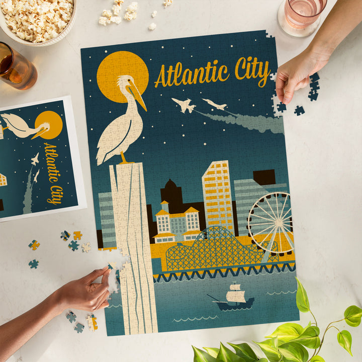 Atlantic City, New Jersey, Retro Skyline Classic Series, Jigsaw Puzzle