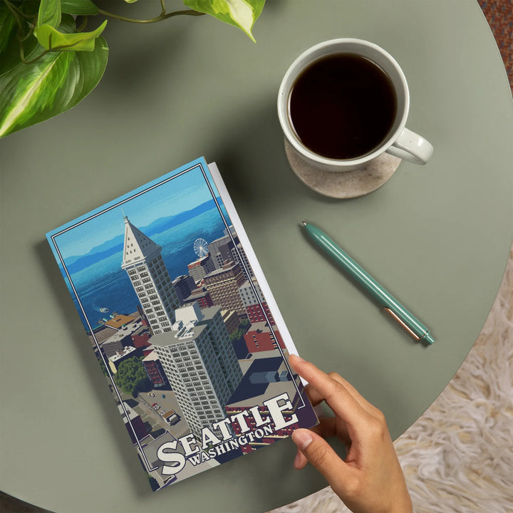 Lined 6x9 Journal, Seattle, Washington, Smith Tower and Elliott Bay, Lay Flat, 193 Pages, FSC paper