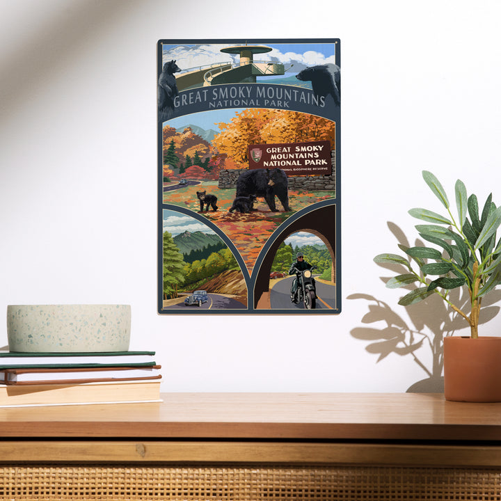Great Smoky Mountains National Park, Tennessee, Montage, Wood Sign and Postcards