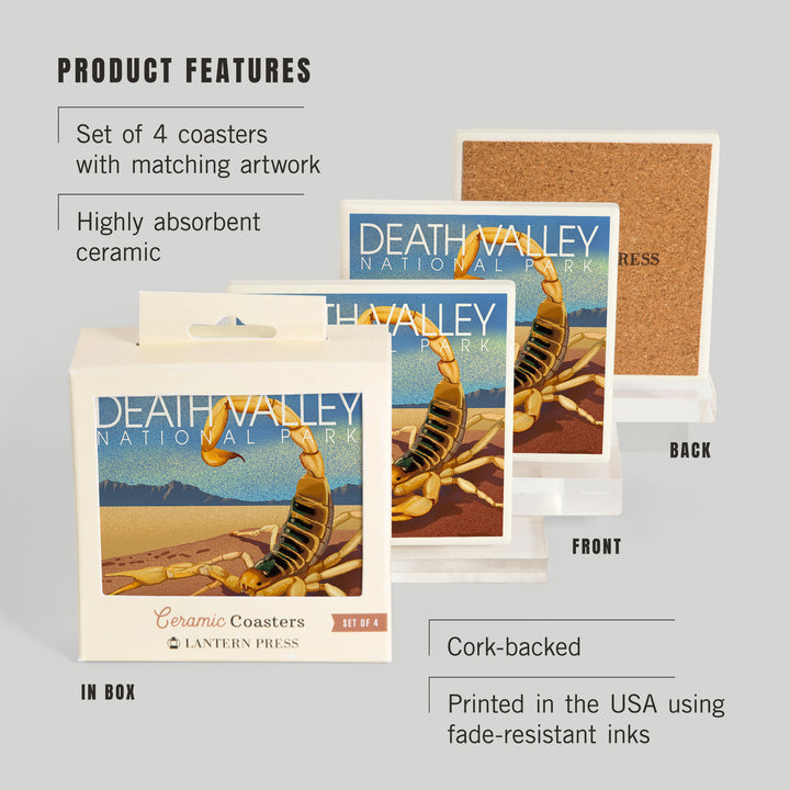 Death Valley National Park, California, Lithograph, Scorpion, Coasters