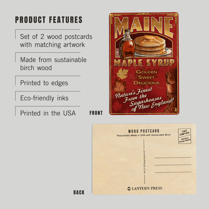 Maine, Maple Syrup Vintage Sign, Wood Sign and Postcards