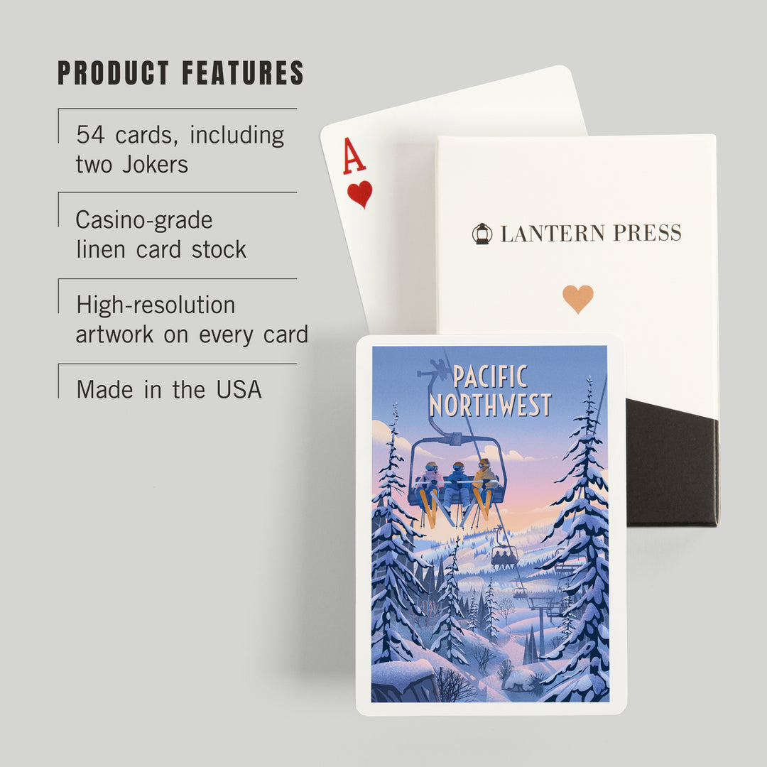 Playing Cards, Pacific Northwest, Chill on the Uphill, Ski Lift, 52 Card Deck with Jokers in Box, Unique Art