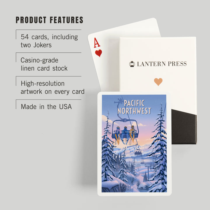 Playing Cards, Pacific Northwest, Chill on the Uphill, Ski Lift, 52 Card Deck with Jokers in Box, Unique Art