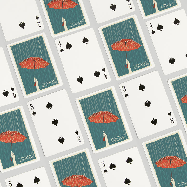 Playing Cards, Pacific Northwest, Umbrella Letterpress, 52 Card Deck with Jokers in Box, Unique Art