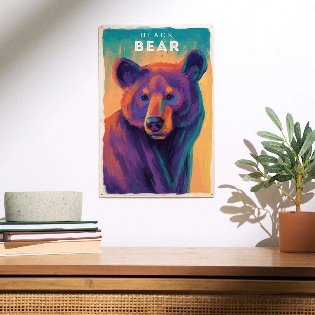 Black Bear, Vivid Series, Wood Sign and Postcards