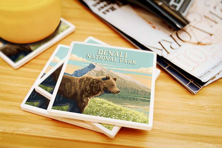 Denali National Park, Painterly, Bear, Coaster Set