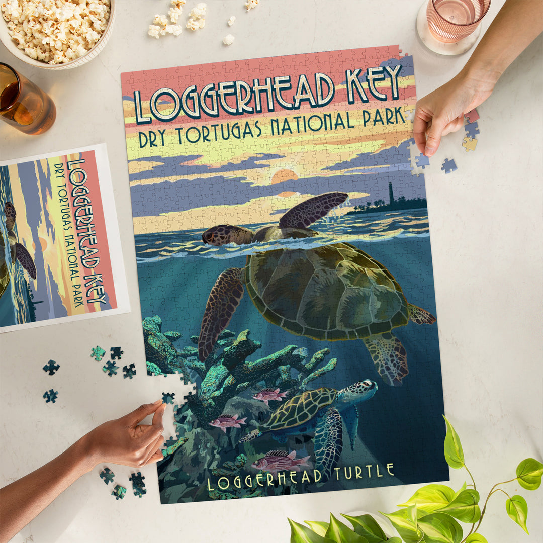 Dry Tortugas National Park, Florida, Loggerhead Sea Turtle and Sunset, 1000 Piece Jigsaw Puzzle