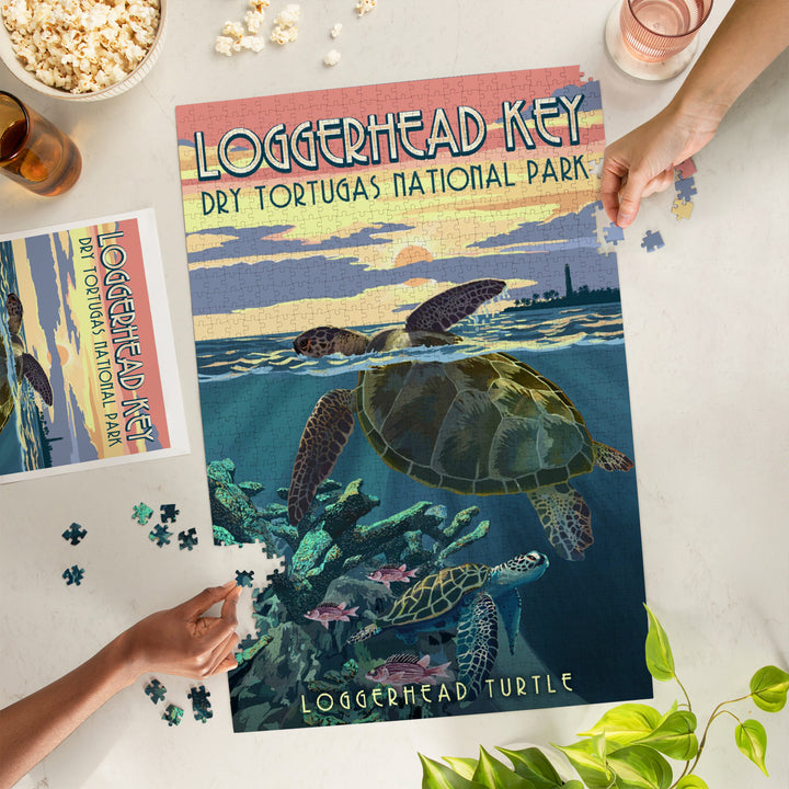 Dry Tortugas National Park, Florida, Loggerhead Sea Turtle and Sunset, 1000 Piece Jigsaw Puzzle