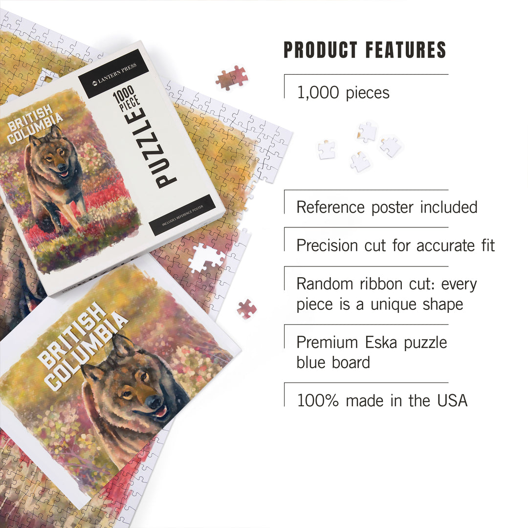 British Columbia, Watercolor Study, Gray Wolf, 1000 Piece Jigsaw Puzzle