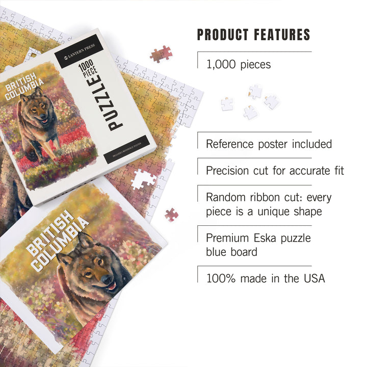 British Columbia, Watercolor Study, Gray Wolf, 1000 Piece Jigsaw Puzzle