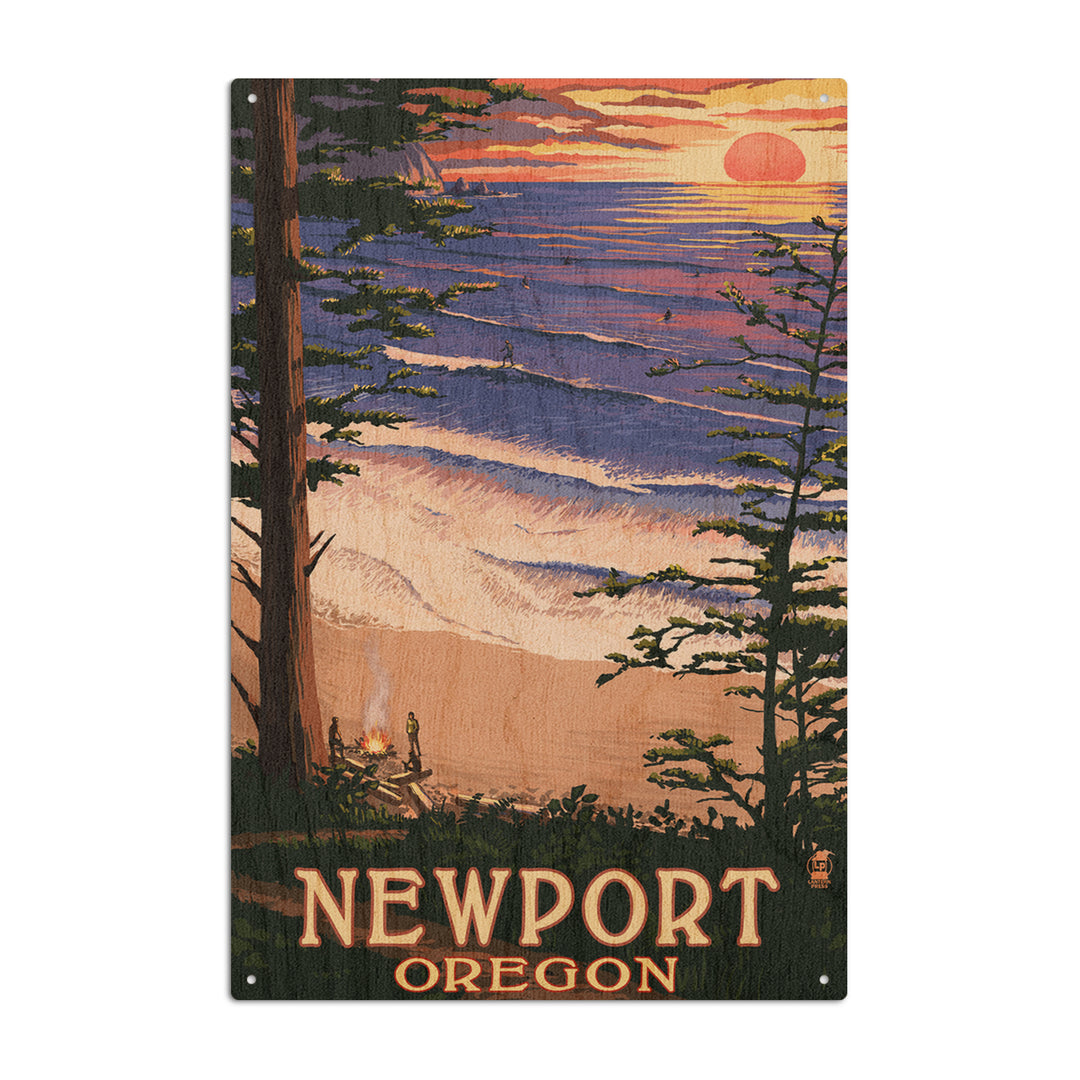 Newport, Oregon, Sunset Beach & Surfers, Lantern Press Poster, Wood Signs and Postcards