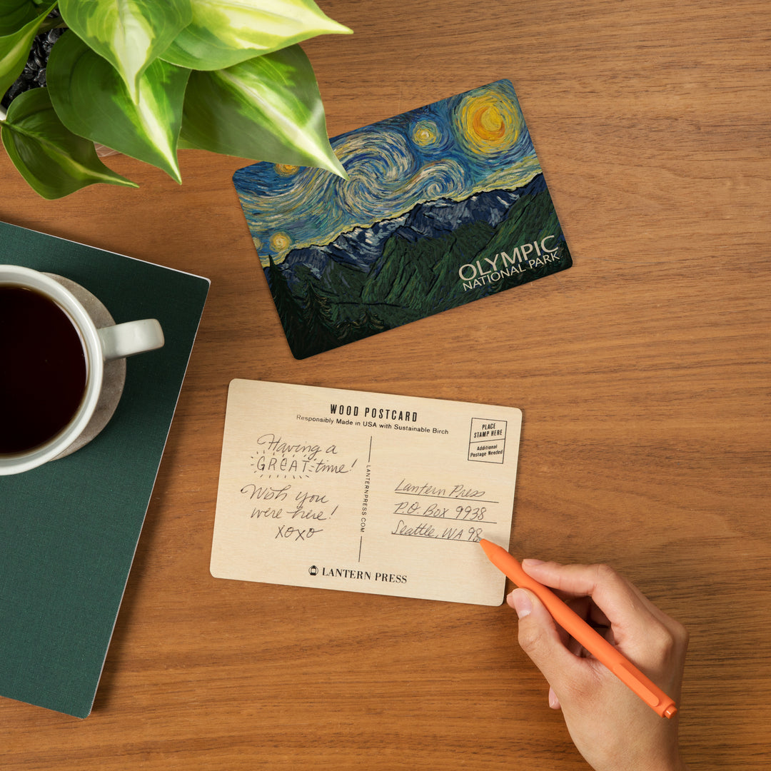 Olympic National Park, Washington, Starry Night, Wood Sign and Postcards
