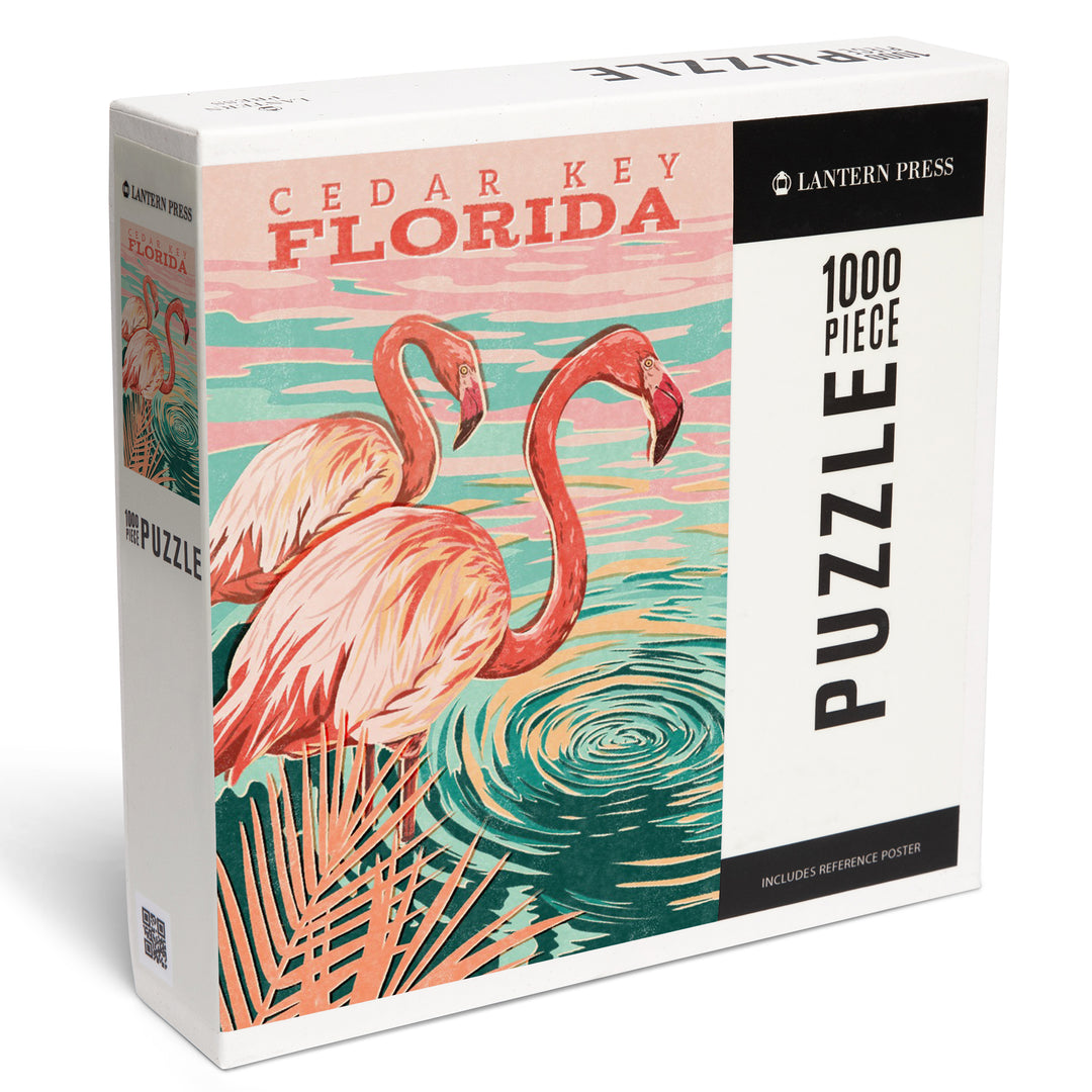 Cedar Key, Florida, Flamingos By Water, Jigsaw Puzzle