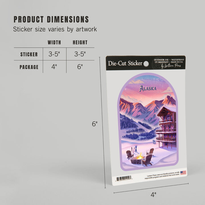 Alaska, Lithograph, Apres Ski, Vinyl Sticker