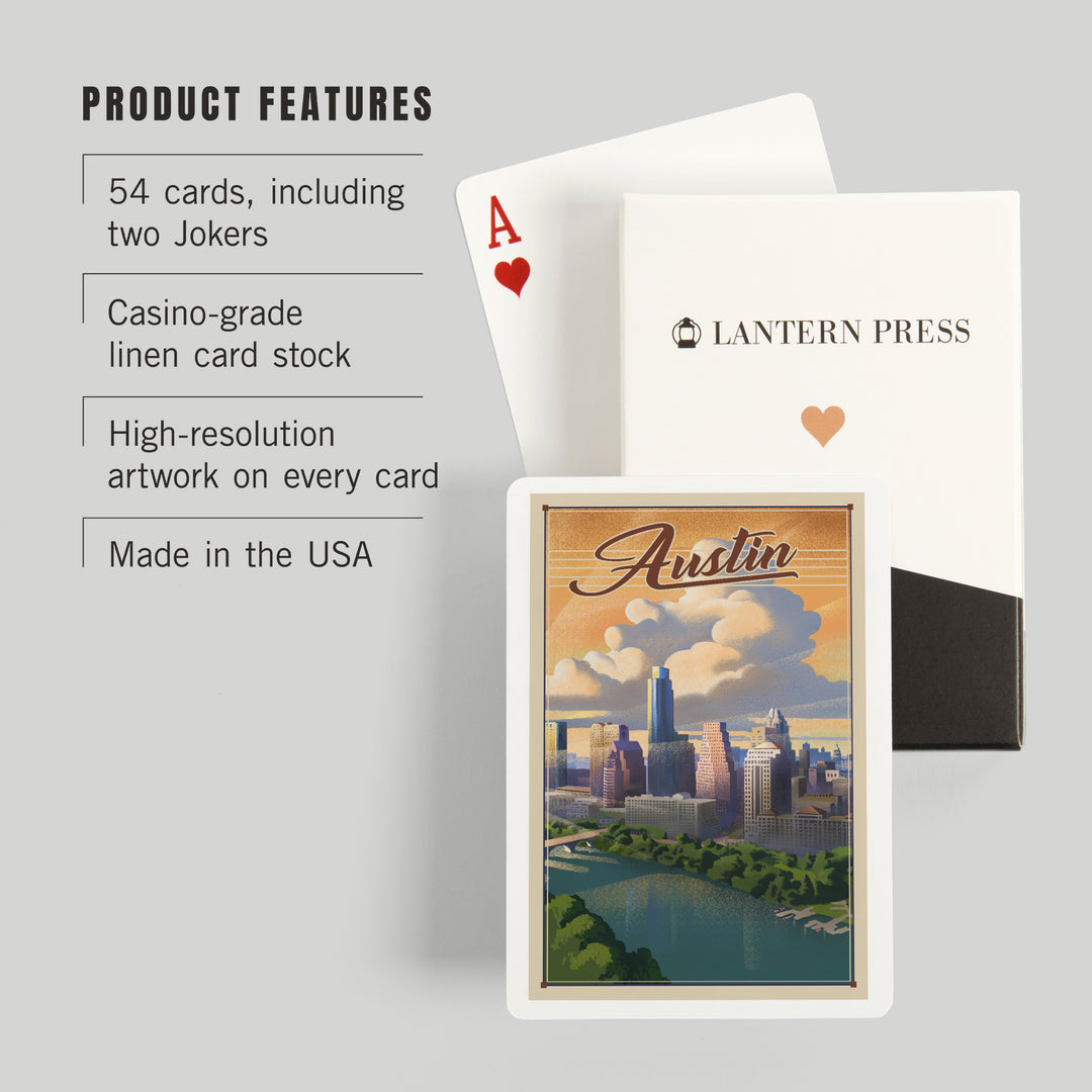 Playing Cards, Austin, Texas, Lithograph, City Series, 52 Card Deck with Jokers in Box, Unique Art