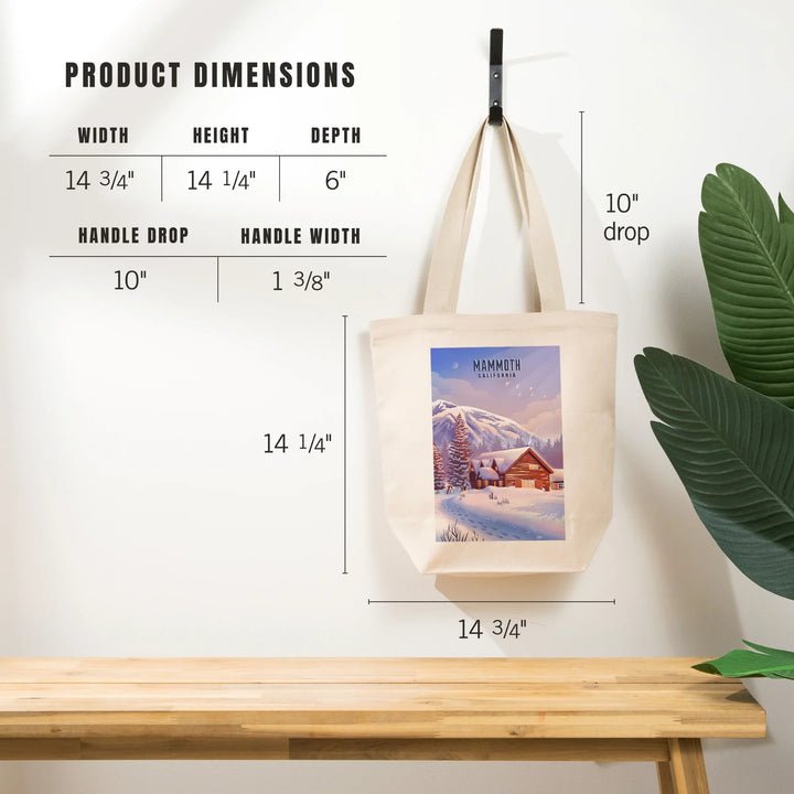Mammoth, California, Lithograph, Mountain Lodge, Winter Scene, Tote Bag