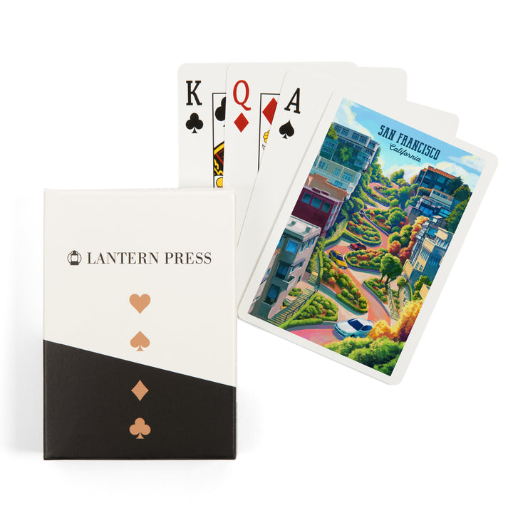 Playing Cards, San Francisco, California, Lombard Street, Oil, 52 Card Deck with Jokers in Box, Unique Art