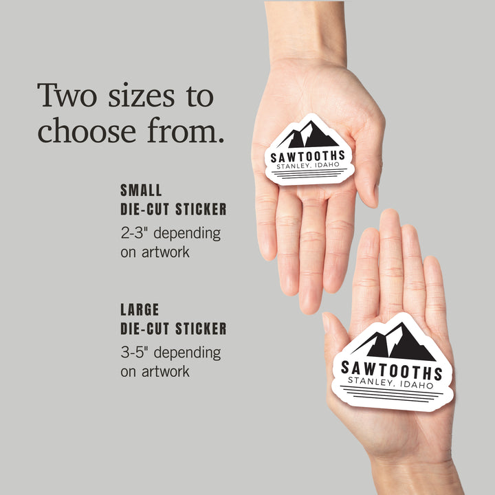 Stanley, Idaho, Sawtooth Mountains, Black and White, Contour Press, Vinyl Sticker