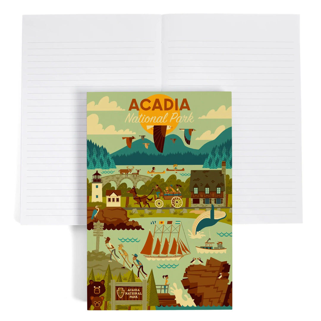 Lined 6x9 Journal, Acadia National Park, Maine, Geometric National Park Series, Lay Flat, 193 Pages, FSC paper