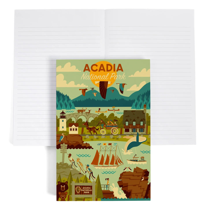 Lined 6x9 Journal, Acadia National Park, Maine, Geometric National Park Series, Lay Flat, 193 Pages, FSC paper