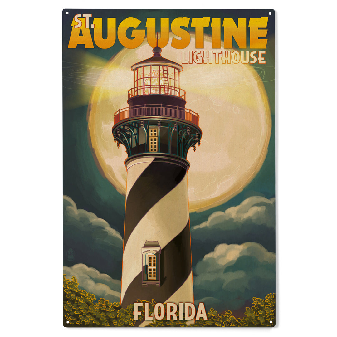 St. Augustine, Florida, Lighthouse and Moon, Wood Sign and Postcards