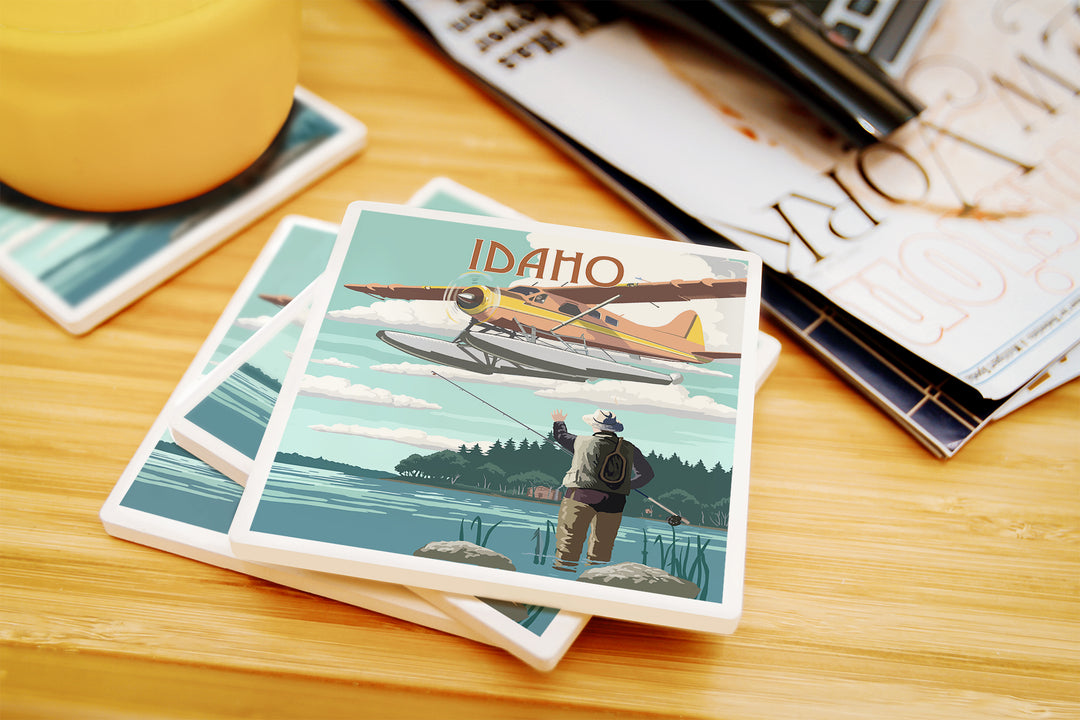 Idaho, Float Plane and Fisherman, Coaster Set