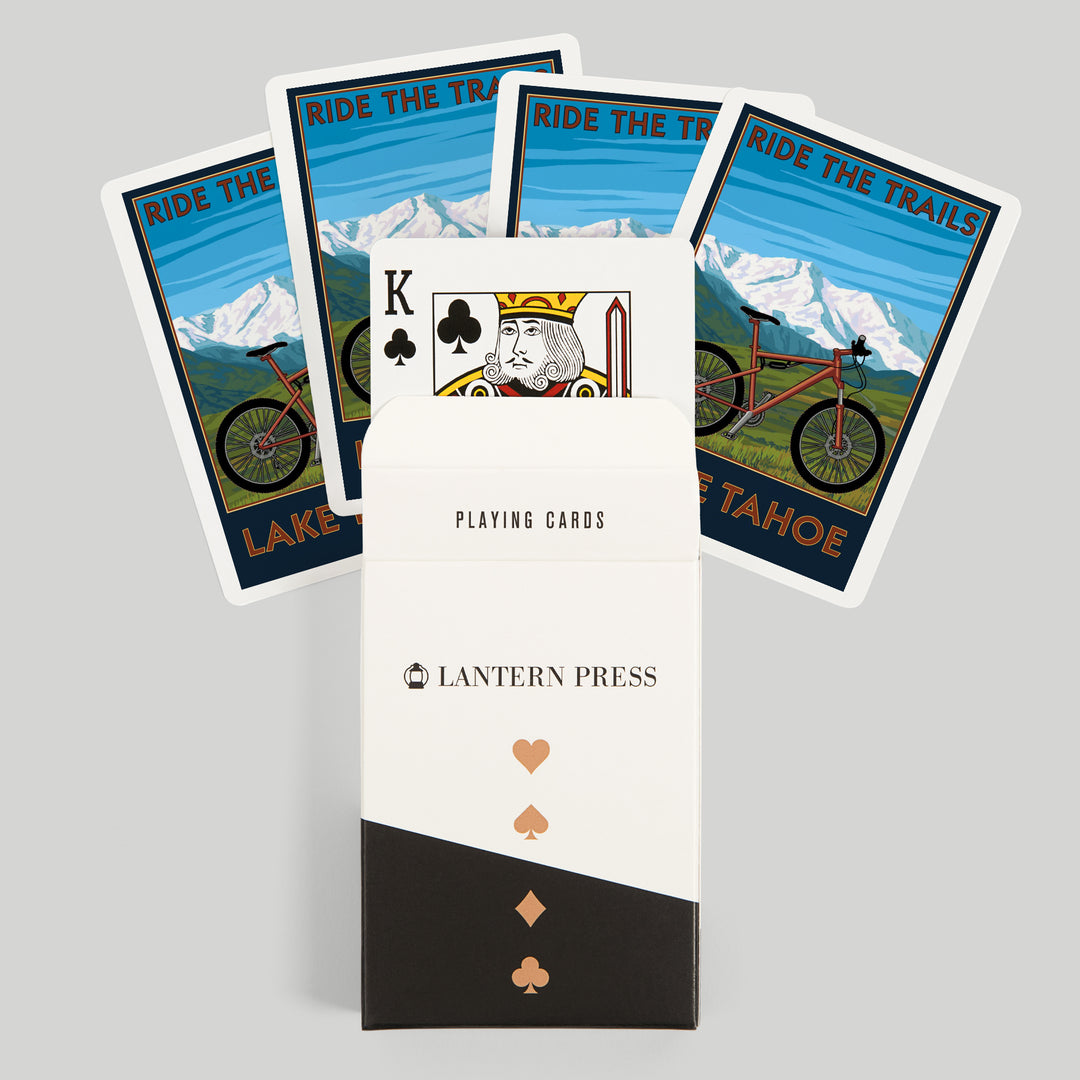 Playing Cards, Lake Tahoe, California, Ride the Trails, Mountain Bike, 52 Card Deck with Jokers in Box, Unique Art