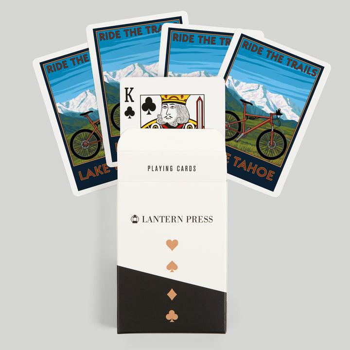 Playing Cards, Lake Tahoe, California, Ride the Trails, Mountain Bike, 52 Card Deck with Jokers in Box, Unique Art