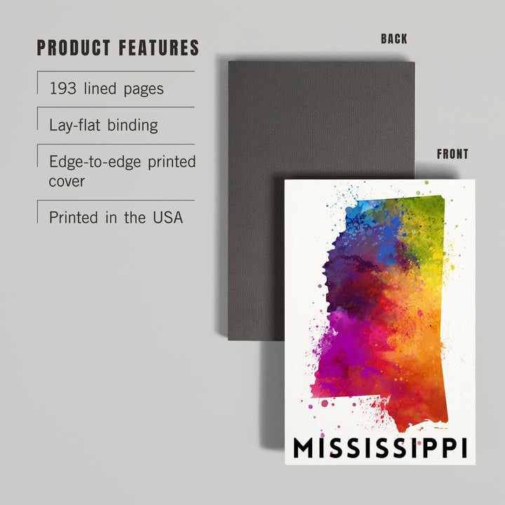 Lined 6x9 Journal, Mississippi, State Abstract Watercolor, Lay Flat, 193 Pages, FSC paper