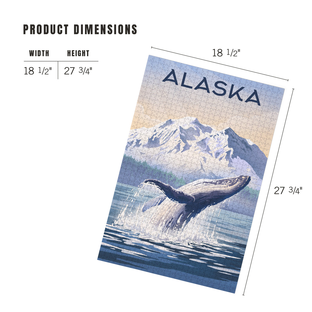 Alaska, Lithograph, Breaching Humpback Whale, Jigsaw Puzzle