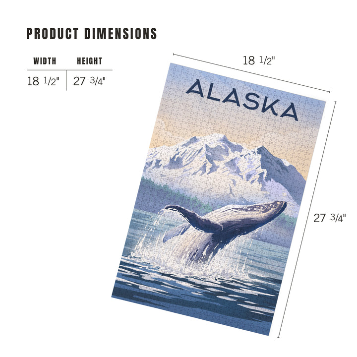 Alaska, Lithograph, Breaching Humpback Whale, Jigsaw Puzzle
