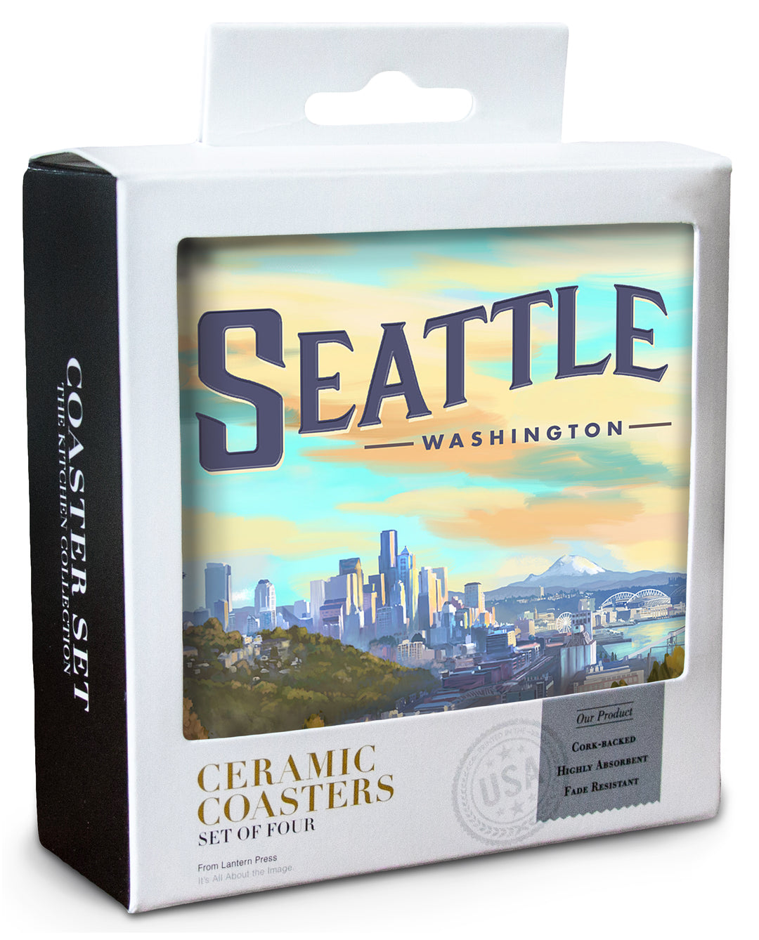 Seattle, Washington, Skyline, Oil Painting, Coaster Set